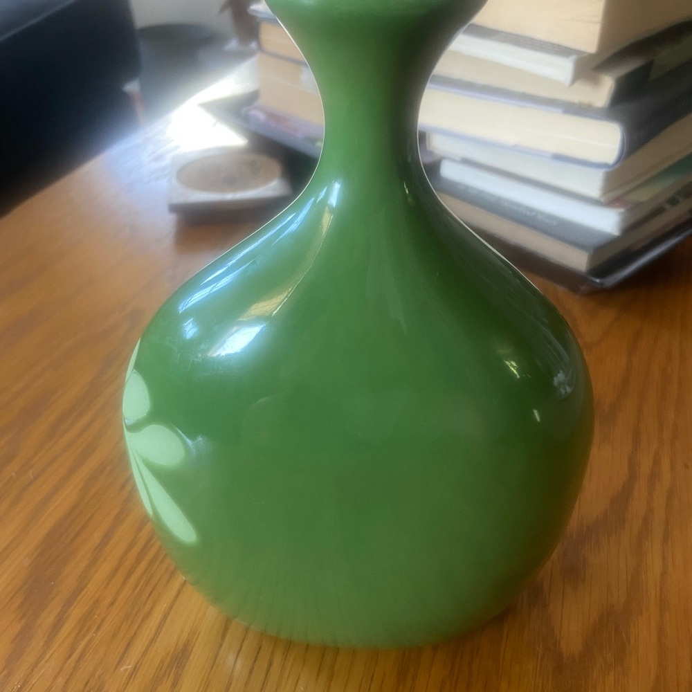 Crate&Barrel Lime Green Bud Vase with Leaf Motif - Picture 3 of 5